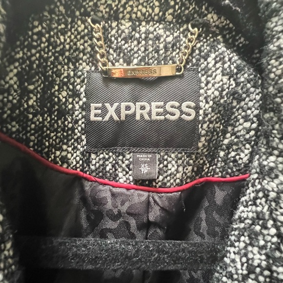 Express Women's Black and White Tweed Jacket Pea Coat - Picture 5 of 6